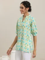 Off White Printed Cotton Straight Kurti - Image 2
