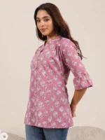Mauve Printed Cotton Straight Short Kurti - Image 2