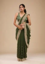 Bottle Green Zariwork Soft Silk Saree - Image 2