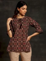 Black Printed Cotton Straight Kurti