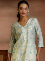 Green Printed Silk Blend Straight Kurti - Image 4